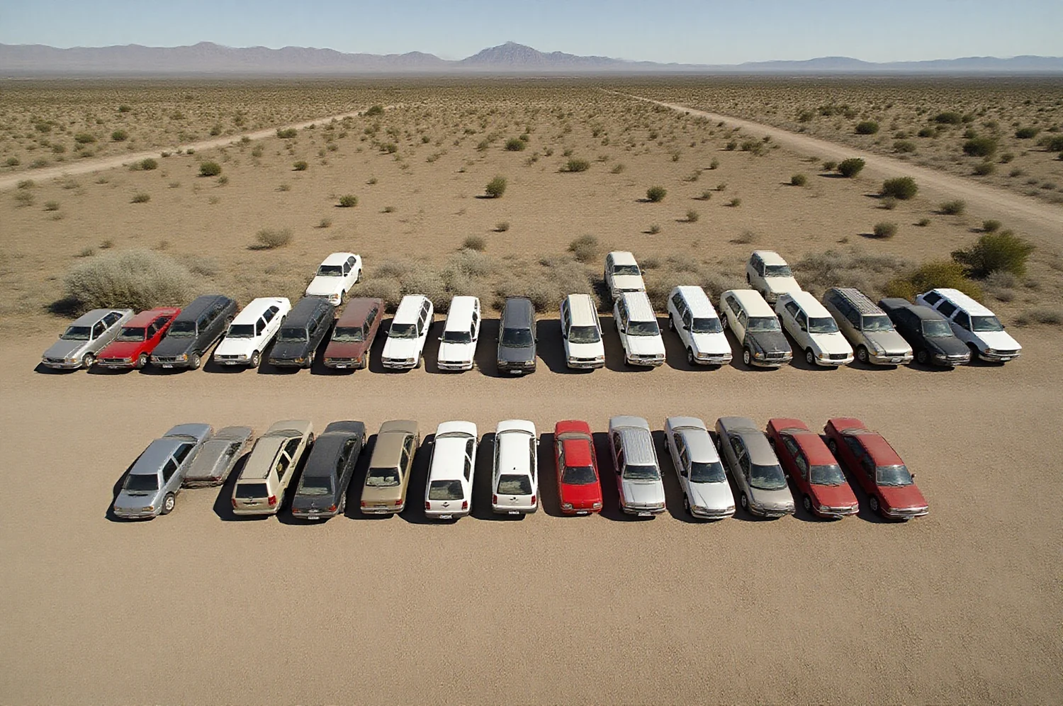 Autos usados en una playa de venta vistos desde arriba